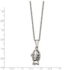 Chisel Stainless Steel Polished and Antiqued Magnetic Fish Prayer Box on an 18" Cable Chain Necklace - 1 of 4
