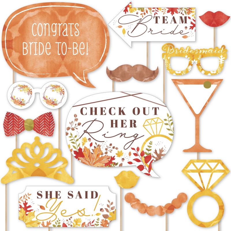 Big Dot of Happiness Fall Foliage Bride - Autumn Leaves Bridal Shower and Wedding Party Photo Booth Props Kit - 20 Count, 1 of 7