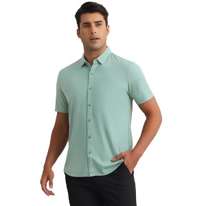 INSPIRE CHIC Men's Button Down Short Sleeve Solid Color Business Dress Shirts - 1 of 4