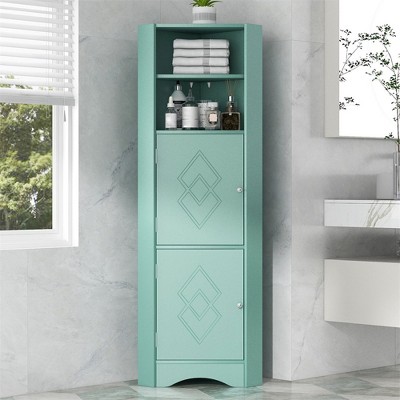 61" Tall Corner Cabinet, Bathroom Storage Cabinet with Doors and Adjustable Shelves, Freestanding Floor Cabinet for Bathroom Office Living Room