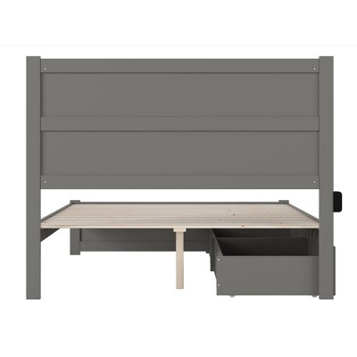 Gray Queen Wood Platform Bed with Storage Drawers