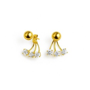 RMZ Gold Triple Diamond Drop Earrings – Elegant Modern Statement Studs - 1 of 2
