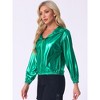 INSPIRE CHIC Women's Holographic Shiny Long Sleeve Zipper Hooded Metallic Jacket - 3 of 4