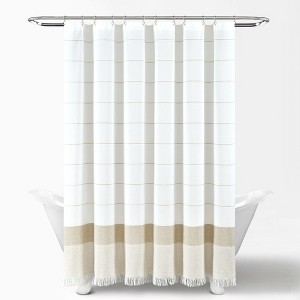 Stripe Yarn Dyed Tassel Fringe Woven Cotton Shower Curtain Taupe Single 72X72 - 1 of 4