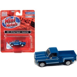 1976 Chevrolet Stepside Pickup Truck Hawaiian Blue with White Stripes 1/87 (HO) Scale Model Car by Classic Metal Works - 1 of 3