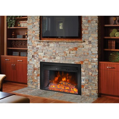Barton Living 26" Electric Fireplace Insert 3D Flame Stove Adjustable Flame Timer Black