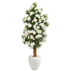 Nearly Natural 5-ft Azalea Artificial Tree in White Planter - 1 of 1