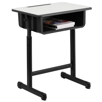 Flash Furniture Student Desk with Grey Top and Adjustable Height Black Pedestal Frame