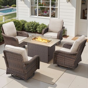 Buenhomino 5 Pieces Patio Furniture Set with Fire Pit Table - 4 Outdoor Swivel Rocker Chairs with 50000 BTU Propane Fire Pit Table - 1 of 4