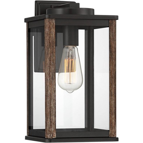 Verdensvindue Dam passager John Timberland Wordsworth Field Rustic Farmhouse Outdoor Wall Light Fixture  Dark Bronze Wood Grain 14 1/4" Clear Glass Panels For Post Exterior Deck :  Target