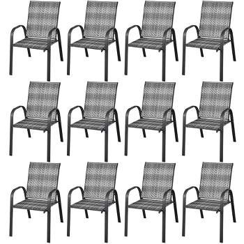 Costway Set of 12 Patio Rattan Dining Chairs Stackable Armrest Garden Mix Gray\Mix Brown
