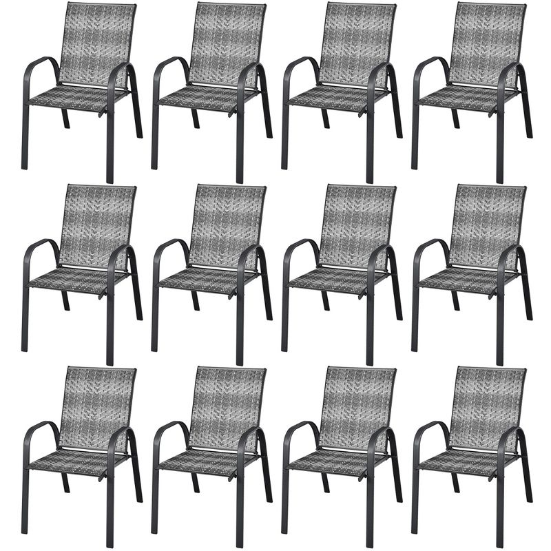 Costway Set of 12 Patio Rattan Dining Chairs Stackable Armrest Garden Mix Gray\Mix Brown, 1 of 10