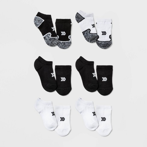 Kids' 6pk No Show Athletic Socks - All In Motion™ Black/white L