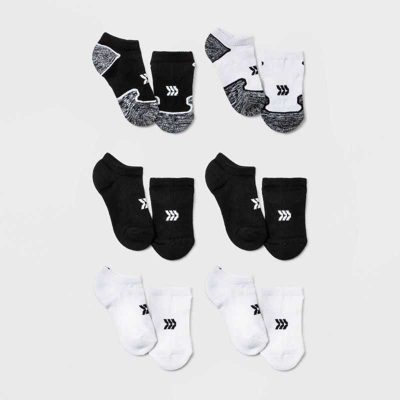 Kids' 6pk No Show Athletic Socks - All In Motion™ Black/White , 1 of 2
