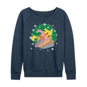 Women's - Pokémon - Pikachu Sled Lightweight French Terry Wide Neck Long Sleeve Shirt - 1 of 4