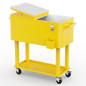 Karl Home 80 QT Yellow Patio Cooler Cart with Tray - 1 of 4