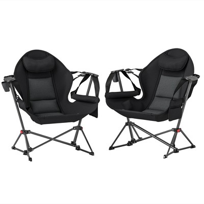 Outsunny Hammock Camping Chair Set of 2, Adjustable Back Folding Rocking Chair with Cup Holder and Padded Seat for Travel Sports Concerts