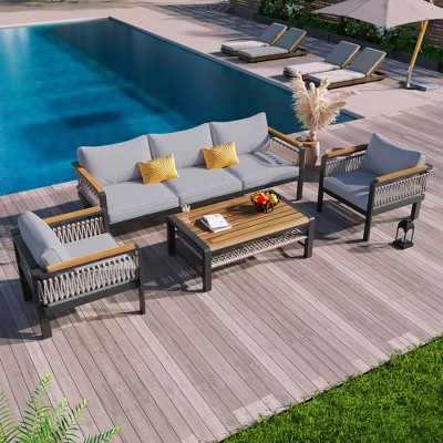 Whisen 4 Pieces Outdoor Sectional Sofa Set 5-person Patio Seating Group Outdoor Cnversation Set