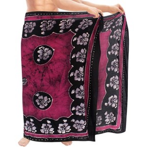 LA LEELA Men's Bath Trunk Summer Sarong Wrap One Size Fuscia Floral Hibiscus - 1 of 3