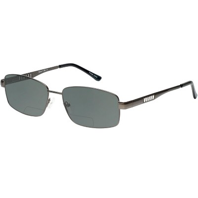 Enhance BIG&TALL EN3858 Men's Polarized Bi-Focal Sunglasses Gunmetal Silver 59mm Blue Mirror +1.00