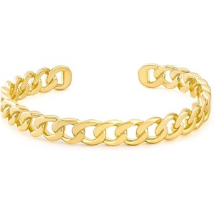 14K Gold Plated Adjustable Open Cuff Bracelet Flat Hollow Butterfly Cubic Zirconia - 1 of 4