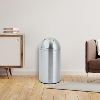 GustoWave 13 Gallon/50 Liter Stainless Steel Trash Can with Sliding Door Ball Lid, Removable Inner Drum, Fingerprint Resistant, Sliver