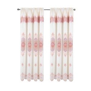 RT Designer Collection Betsy Macrame Rod Pocket Curtain Panel 52" x 84" Blush - 1 of 4