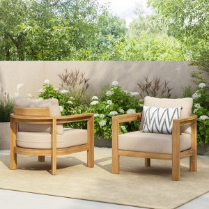 Christopher Knight Home Orrin Outdoor Tub Design Acacia Wood Club Chair with Open Slat Back, Beige/Light Teak - 1 of 4
