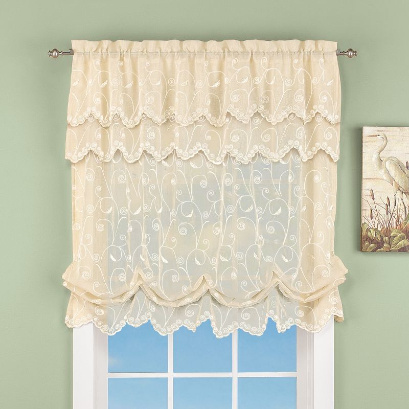 Collections Etc Sheer Scroll Balloon Curtain Shade, Single Panel,, 2 of 4