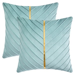 REGALWOVEN Velvet Throw Pillow Cover with Gold Striped Modern Pillowcase for Sofa Bedroom Living Room Home Decor 18 x 18 Inch 2 Pcs - 1 of 4