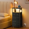 Aoibox Tall Nightstand Chest with RGB LED Lights Charging Station 5 Fabric Drawers Wood Shelf Black Oak Furniture - 2 of 4
