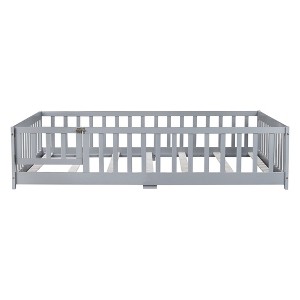 Whisen Twin Size Montessori Floor Platform Bed with Built-in Book Storage Rack on Headboard - 1 of 4