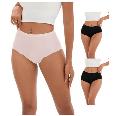 INSPIRE CHIC 3 Pcs Women's High-Waisted Full-Coverage Underwear Wave Trim No Trace Briefs