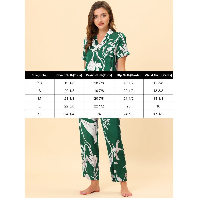 cheibear Women's Silky Short Sleeves Sleepshirt with Pants Pajama Set 2 Pcs, 6 of 7