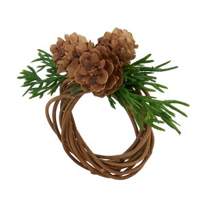 Saro Lifestyle Harvest Home Pine Cone Napkin Ring (Set of 4), Brown - 1 of 4