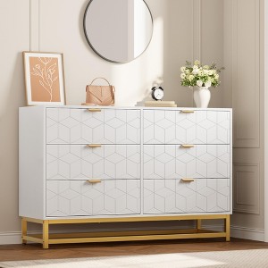 Dresser for Bedroom,Modern 6 Drawer Double Dresser with Gold Handles,Long Storage Organizer for TV Stand & Closet,Large Chest of Drawers - 1 of 4