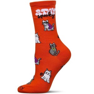 Memoi Women's Stay Spooky Holiday Crew Socks Orange 9-11 - 1 of 4