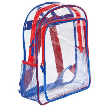RALME Red and Blue Clear Backpack for School, 16 inch Stadium Approved Transparent Bag
