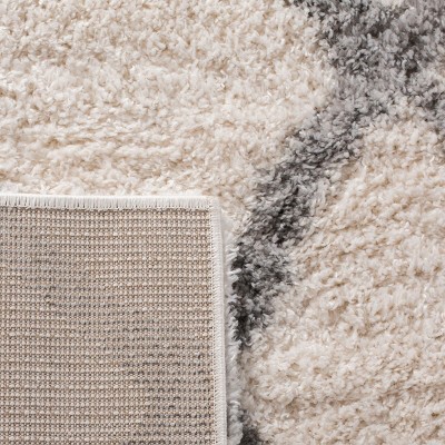 Ivory and Gray Rectangular Shag Rug, 3'3" x 5'3"