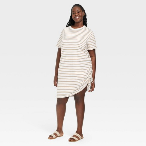 Women's Short Sleeve Side Ruched T-shirt Dress - Universal Thread™ Tan 2x :  Target
