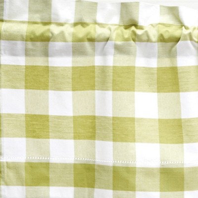 Green and White Cotton Checked Rod Pocket Valance Set