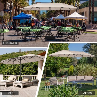 Beige 15FT Double-Sided Patio Umbrella with Metal Pole