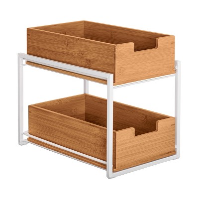 Seville Classics 2-Tier Premium Bamboo Sliding Storage Organizer Baskets