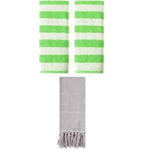 REGALWOVEN 3 Packs Striped and Solid Tassels Absorbent Soft Cotton Hand Towel for Bathroom - 1 of 4