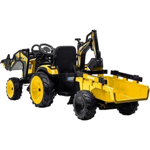 24V 3-in-1 Kids Ride On Tractor with Trailer, Battery Powered Electric Excavator & Bulldozer Toy Car with Remote Control, LED Lights, Music - 1 of 4
