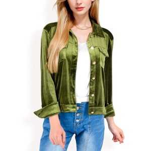 Anna-Kaci Women's Button-Up Velvet Jacket with Chest Pockets - 1 of 4