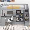 Whisen Twin Size Loft Bed with L-Shaped Desk, 3 Drawers, Cabinet, Staircase Storage, Solid Pine/MDF Build - Gray - 4 of 4