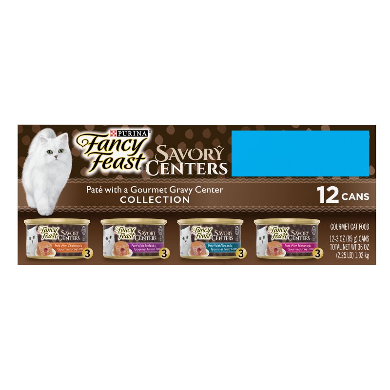 Purina Fancy Feast Savory Centers Pat&#233; Collection Gourmet with Tuna, Chicken, Salmon, Beef, Seafood and Fish Wet Cat Food - 3oz/12ct Variety Pack, 4 of 10