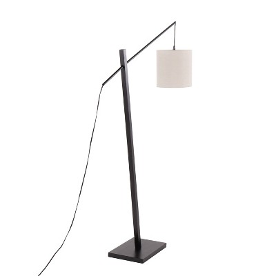 Arturo Black Wood and Steel Floor Lamp with Grey Shade