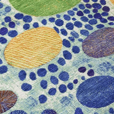 Navy Blue Yellow And Green Geometric Washable Indoor Outdoor Area Rug